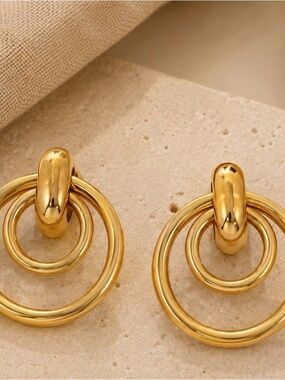 Gold Double Hoop Drop Earrings